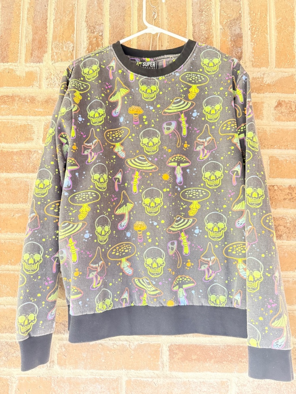 Neon Skull & Mushroom Gray Crewneck Sweatshirt by Super7